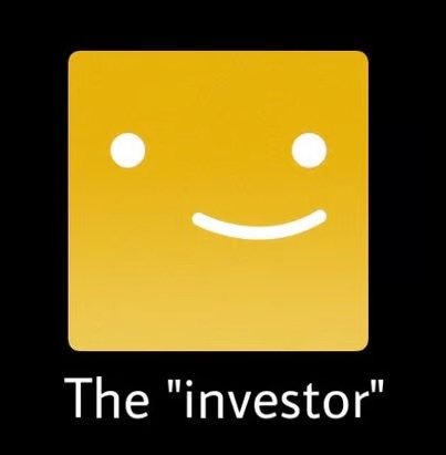 The Investor mascot: a yellow smiling square face